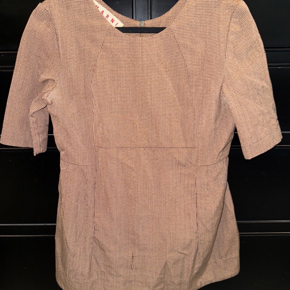 MARNI Made In Italy Women's Brown Check Top Short Sleeve Flaw No Size Blouse